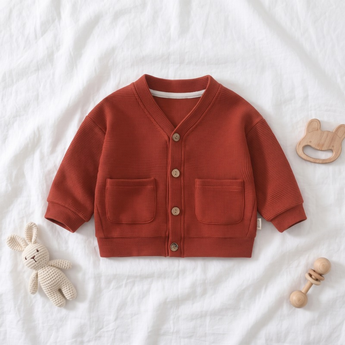 Lilo Waffle Cardigan Jacket - Brick Red