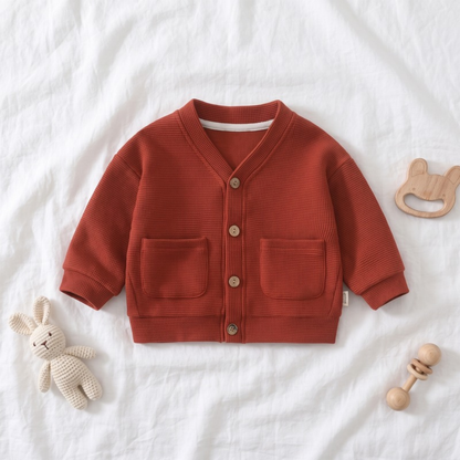Lilo Waffle Cardigan Jacket - Brick Red