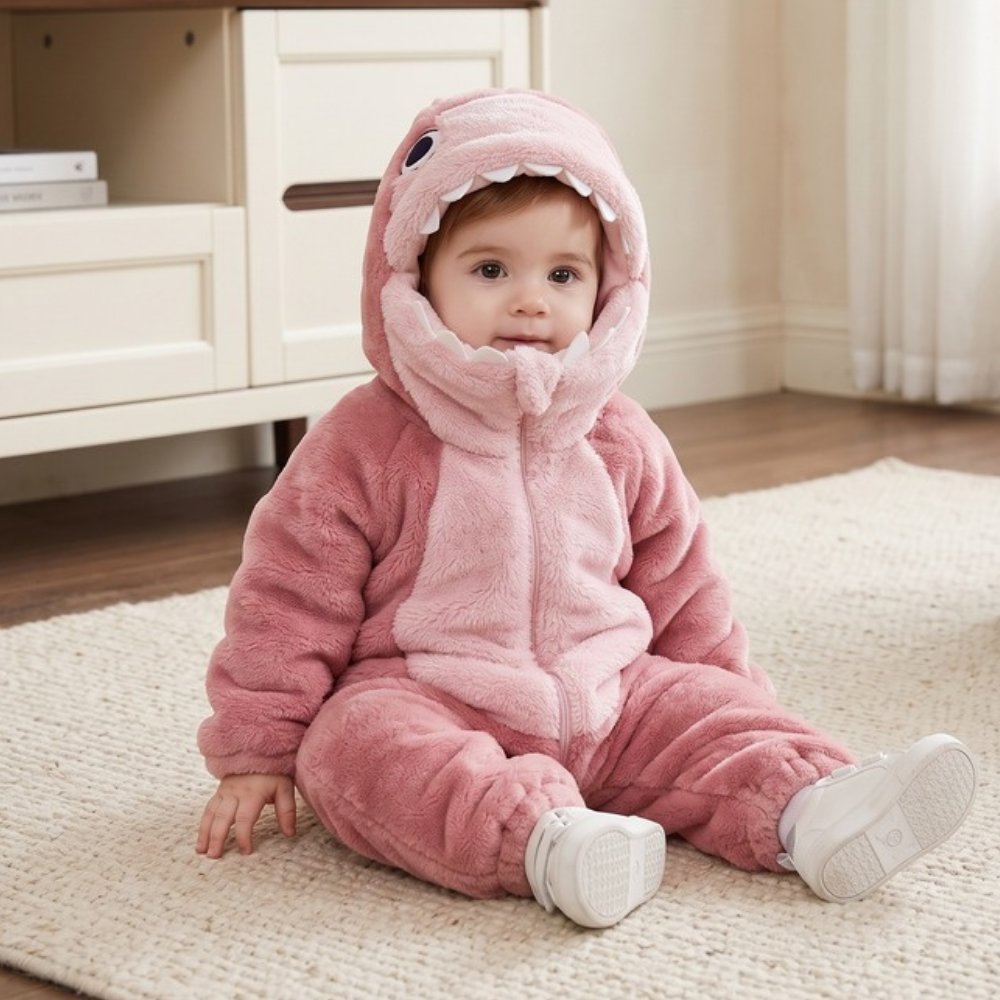 Lilo Shark Flannel Romper - Pink Shark