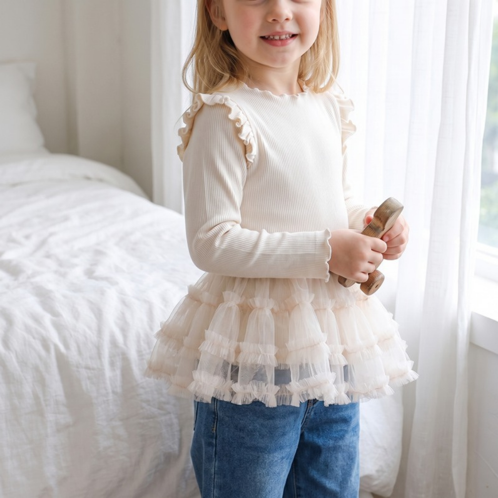 Lilo Cloud Girls Mesh Dress - Cream