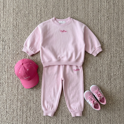 Lilo Letter Print Sweatshirt and Joggers Set - Pink