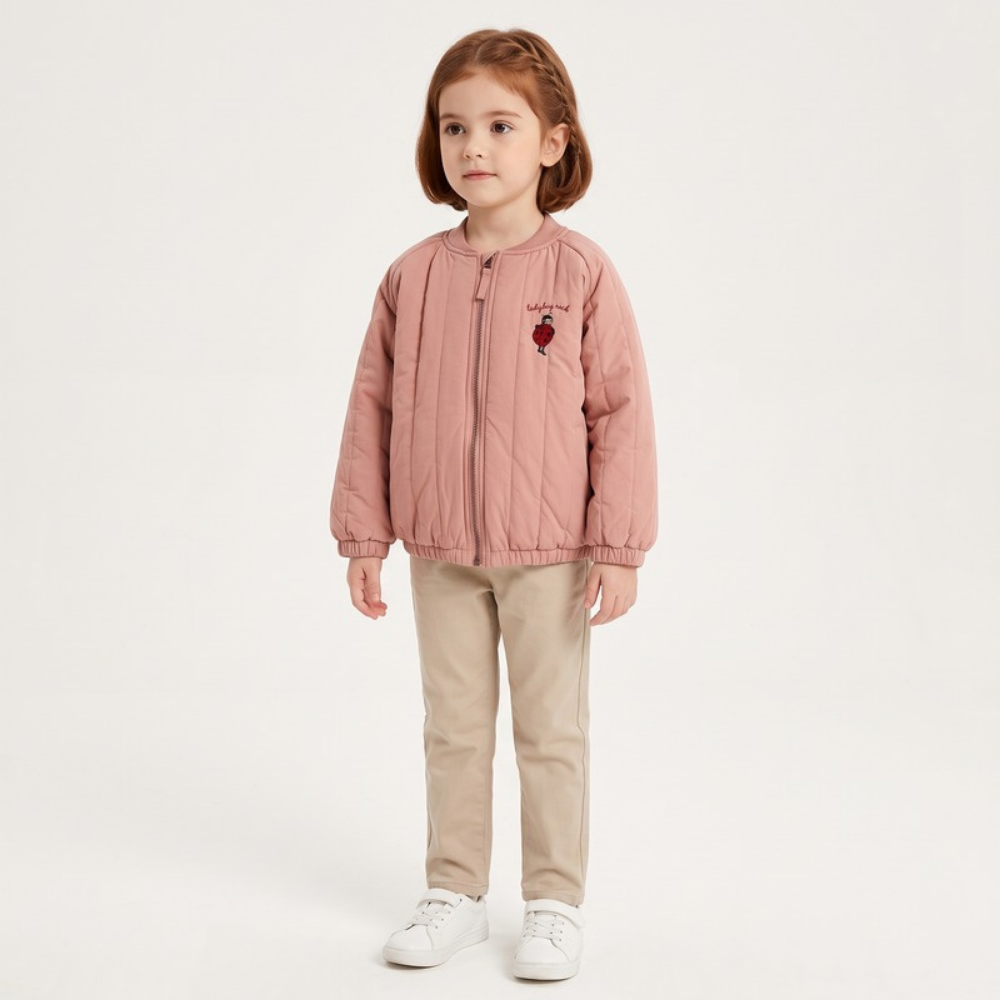 Lilo Embroidered Fleece Lined Bomber Jacket - Pink Ladybug