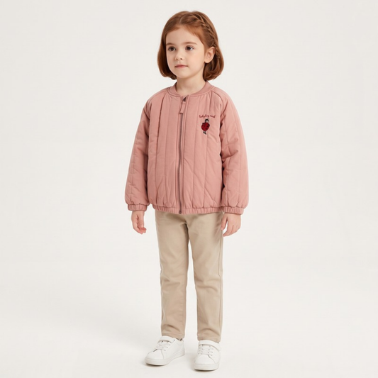 Lilo Embroidered Fleece Lined Bomber Jacket - Pink Ladybug