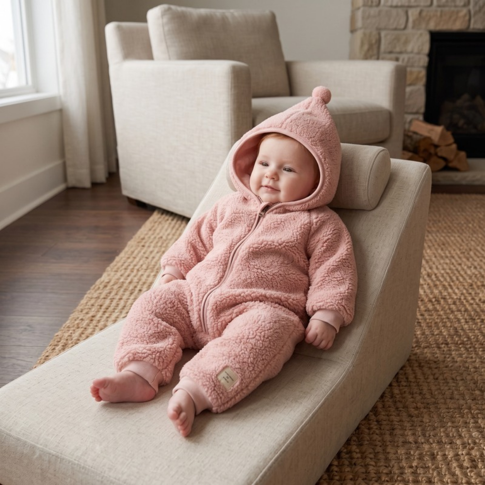 Lilo Sherpa Fleece Hooded Romper - Dusty Pink