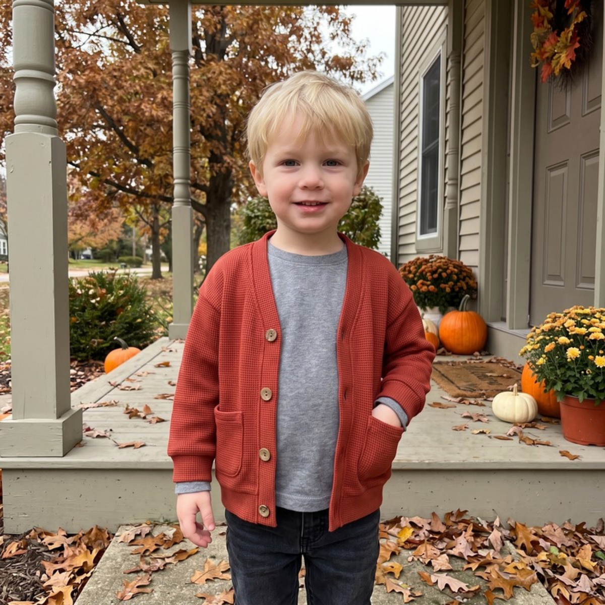 Lilo Waffle Cardigan Jacket - Brick Red