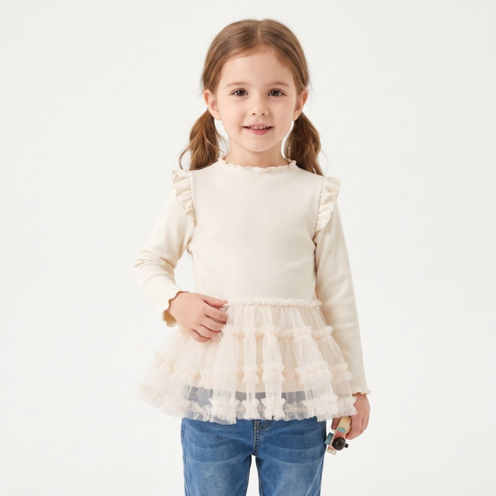 Lilo Cloud Girls Mesh Dress - Cream