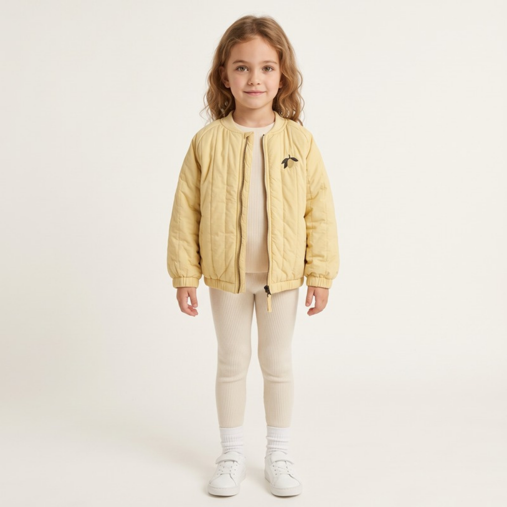 Lilo Embroidered Fleece Lined Bomber Jacket - Yellow Lemon
