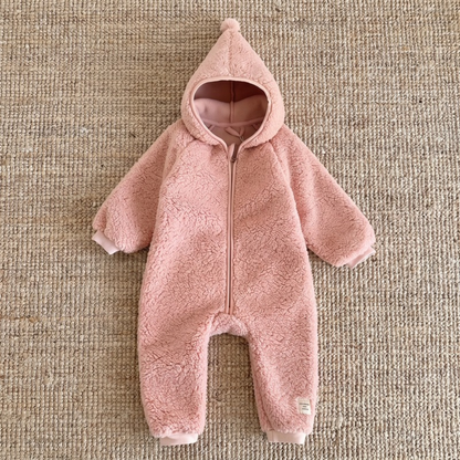 Lilo Sherpa Fleece Hooded Romper - Dusty Pink