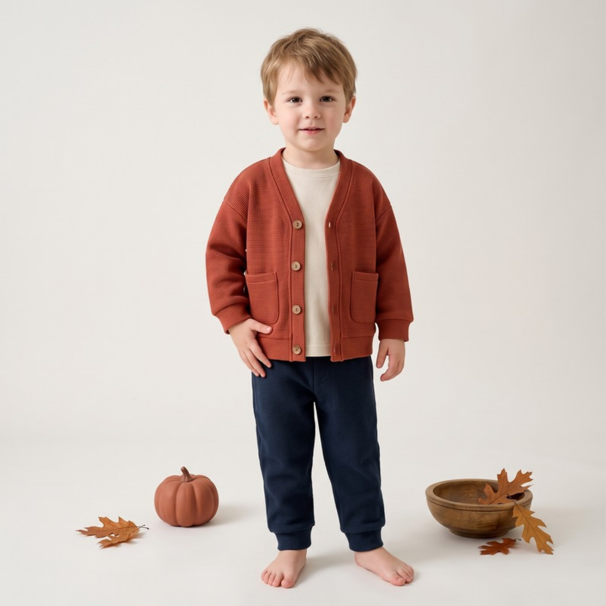 Lilo Waffle Cardigan Jacket - Brick Red