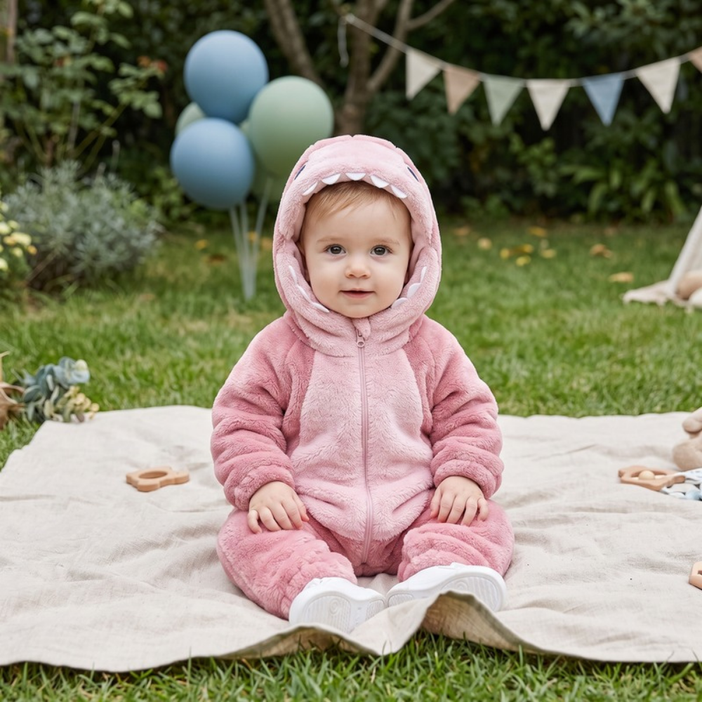 Lilo Shark Flannel Romper - Pink Shark
