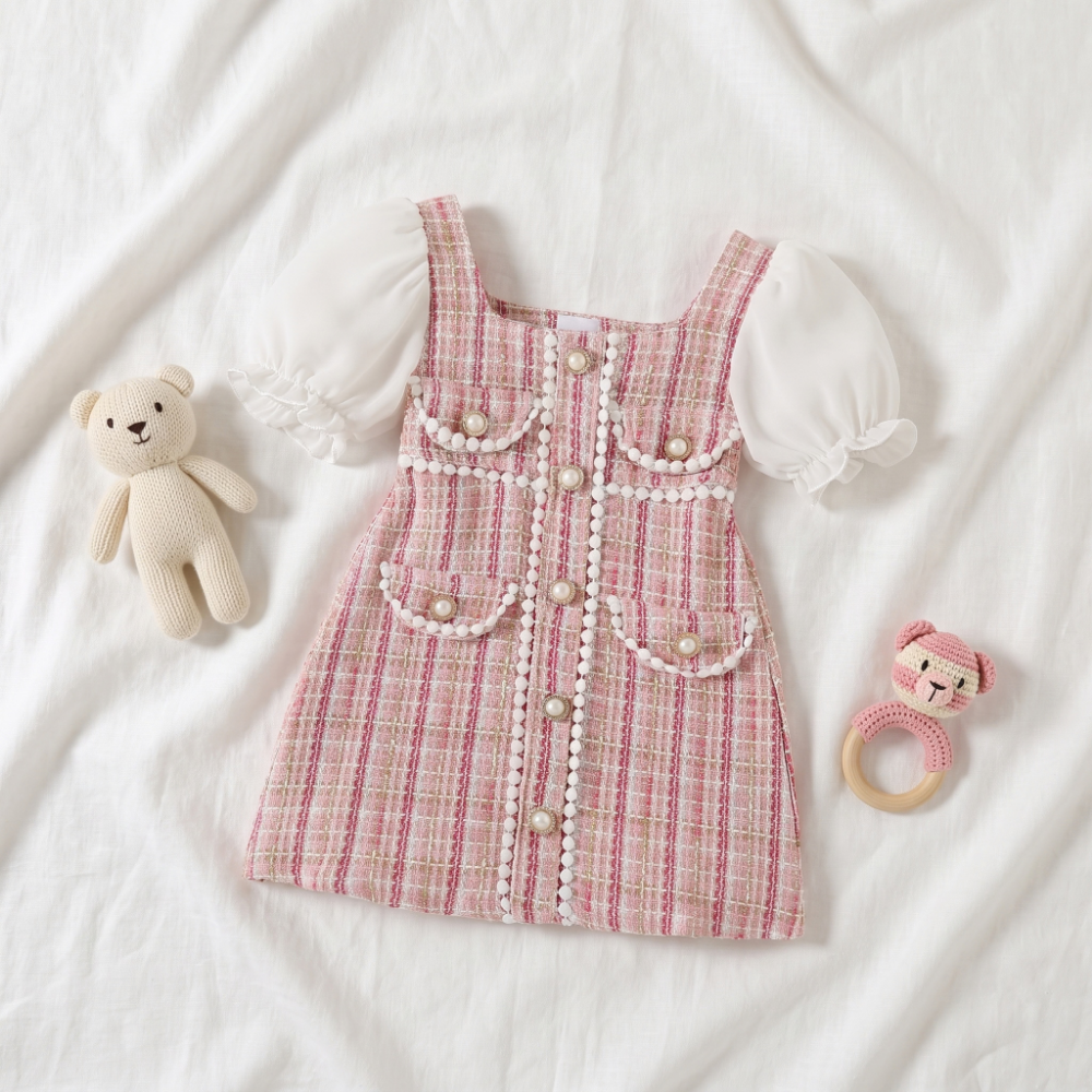 Lilo Pearl Plaid Puff Sleeve Dress - Pink