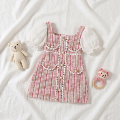 Lilo Pearl Plaid Puff Sleeve Dress - Pink