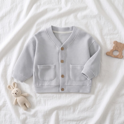 Lilo Waffle Cardigan Jacket - Light Grey