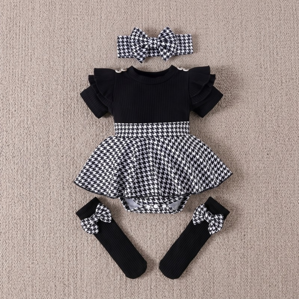 Lilo Striped Romper Dress and Headband Set - Black