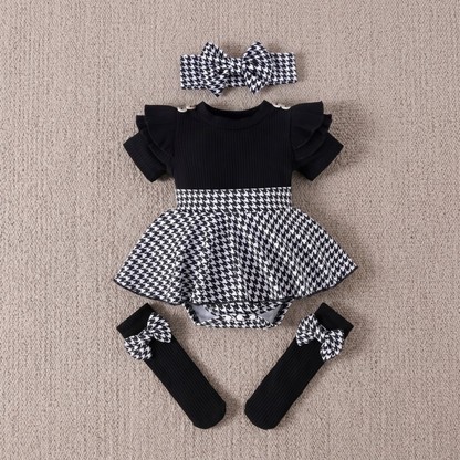 Lilo Striped Romper Dress and Headband Set - Black
