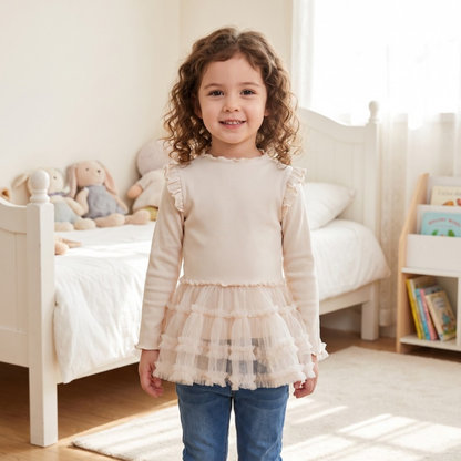 Lilo Cloud Girls Mesh Dress - Cream