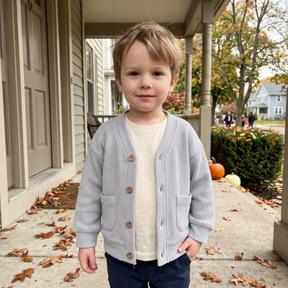Lilo Waffle Cardigan Jacket - Light Grey