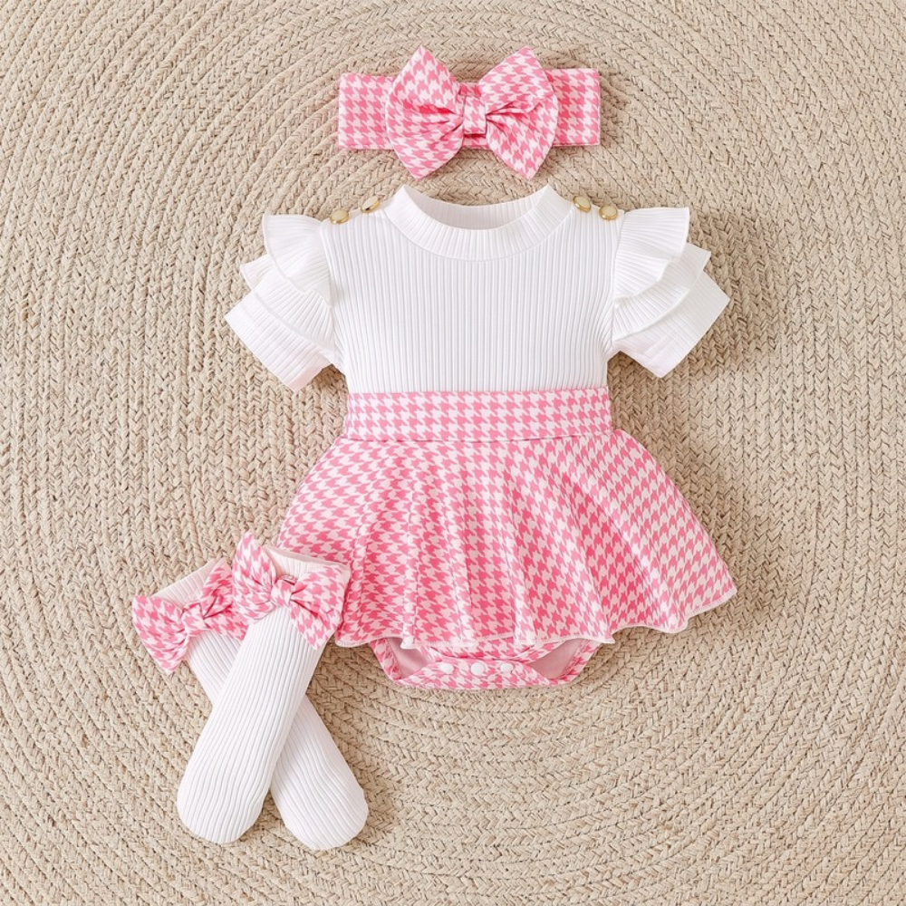 Lilo Striped Romper Dress and Headband Set - Pink