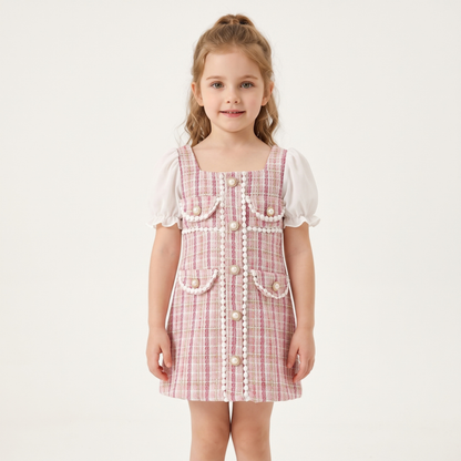 Lilo Pearl Plaid Puff Sleeve Dress - Pink