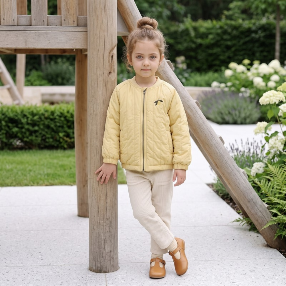 Lilo Embroidered Fleece Lined Bomber Jacket - Yellow Lemon