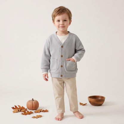 Lilo Waffle Cardigan Jacket - Light Grey