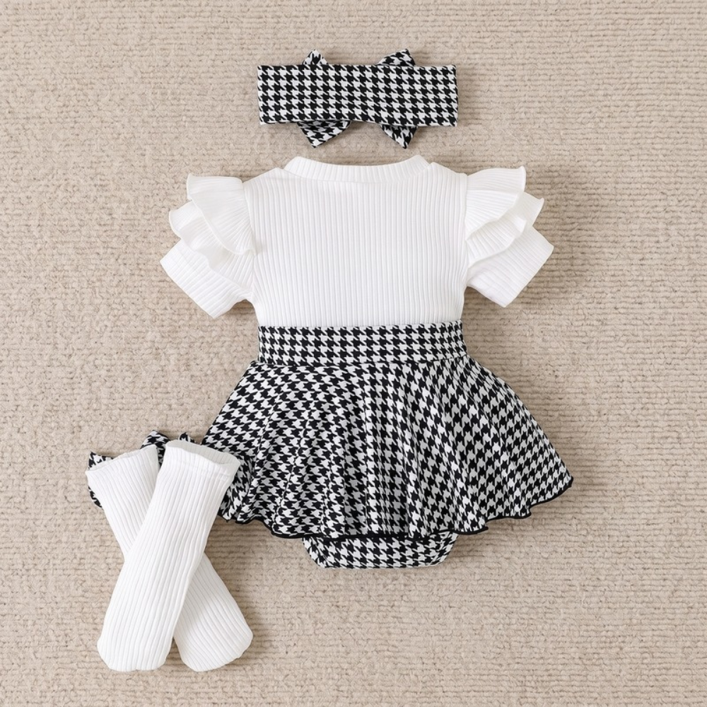 Lilo Striped Romper Dress and Headband Set - White