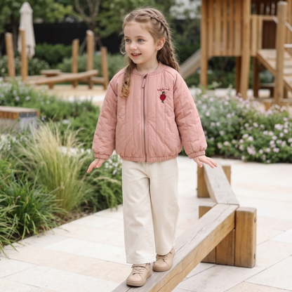 Lilo Embroidered Fleece Lined Bomber Jacket - Pink Ladybug