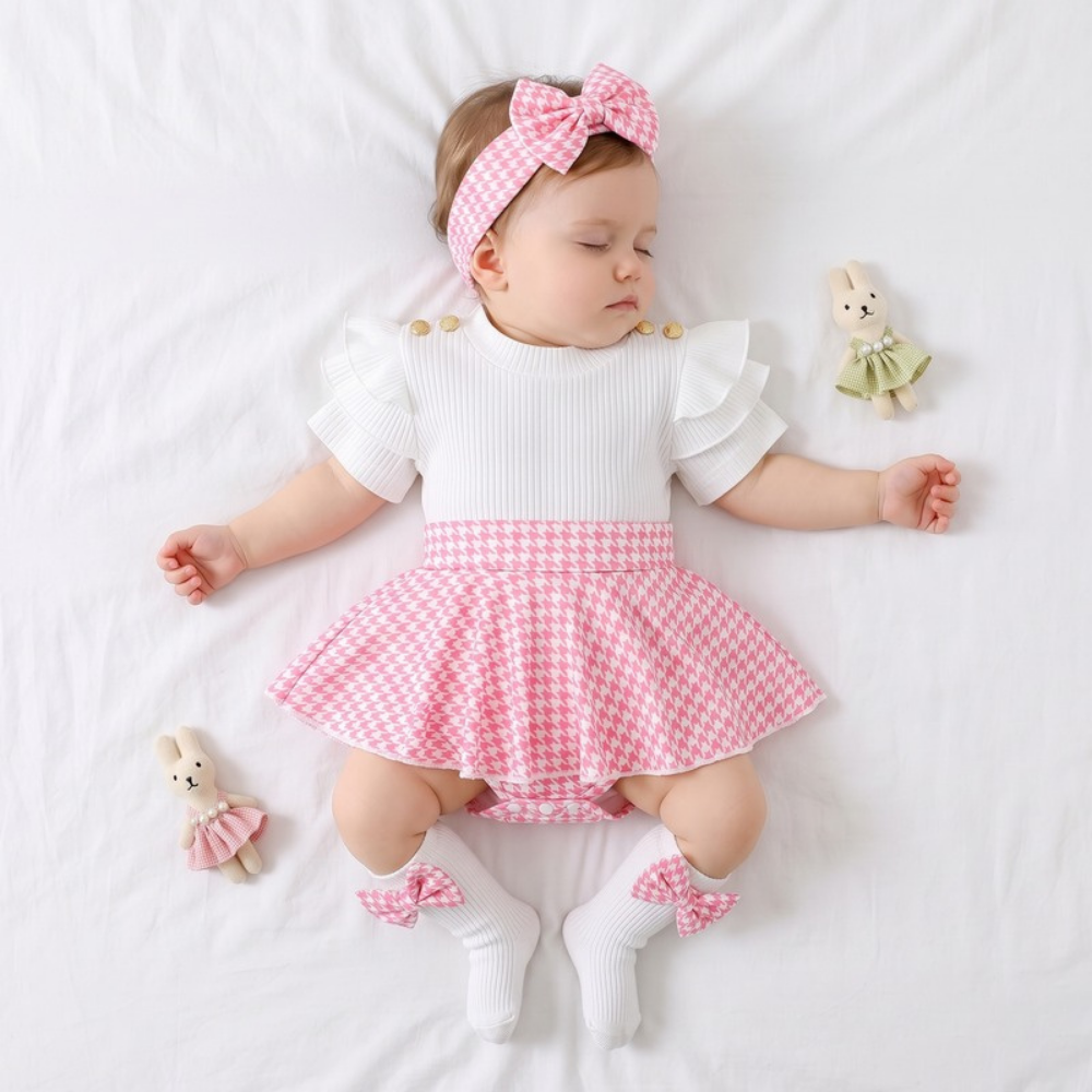 Lilo Striped Romper Dress and Headband Set - Pink