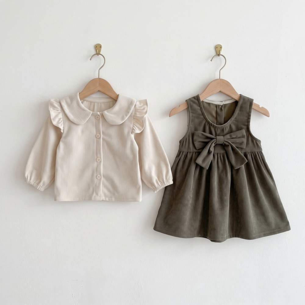 Lilo Corduroy Pinafore Dress and Cardigan Set