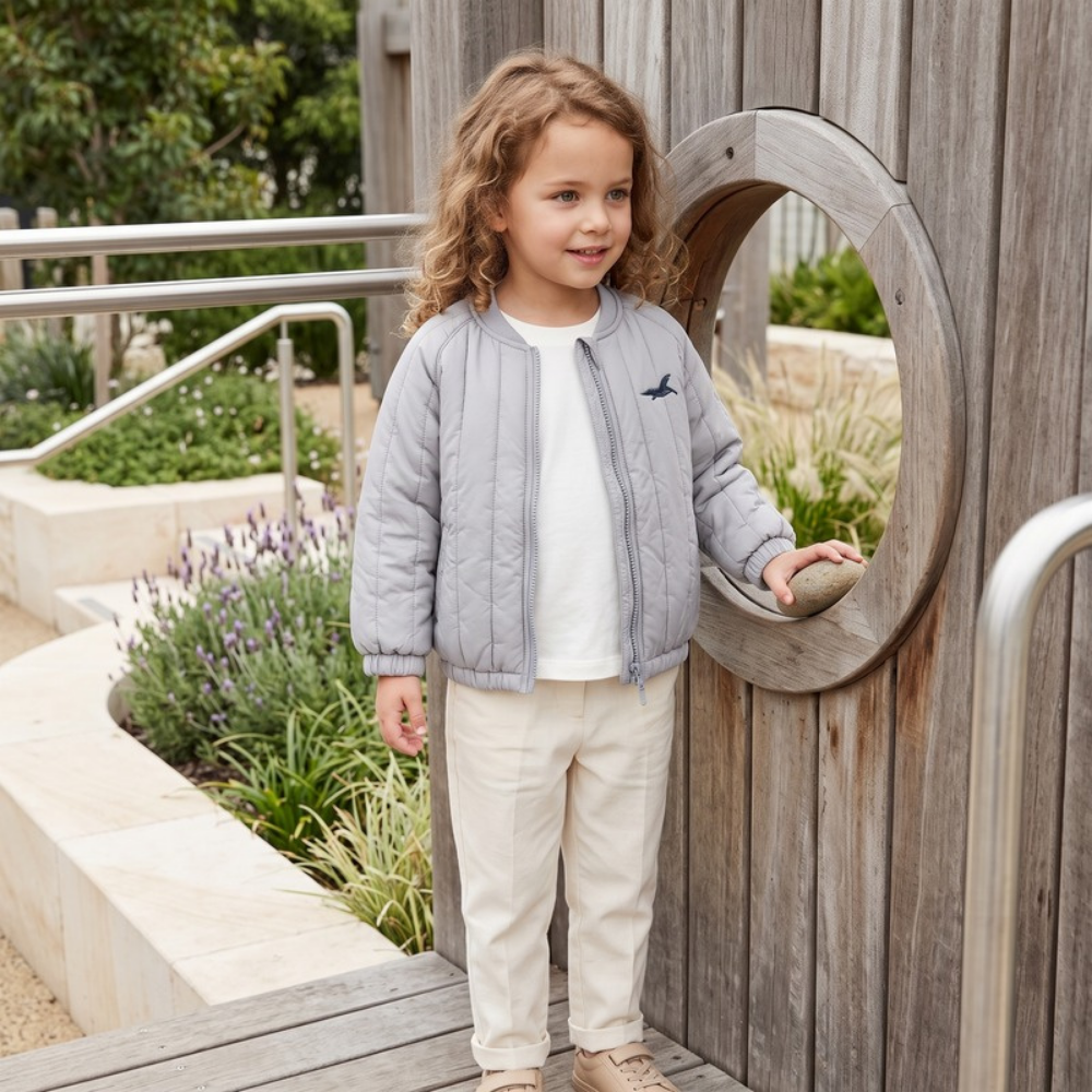 Lilo Embroidered Fleece Lined Bomber Jacket - Grey Whale
