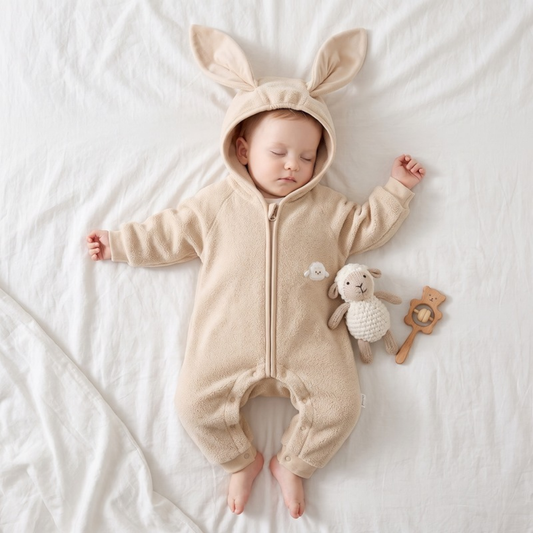 Lilo Bunny Ear Hooded Snowsuit - Oatmeal Beige
