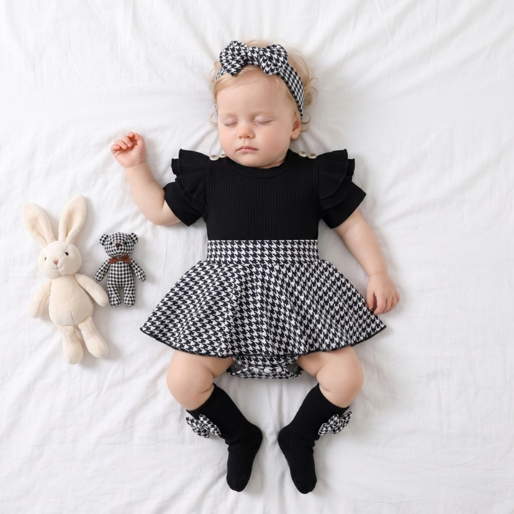 Lilo Striped Romper Dress and Headband Set - Black
