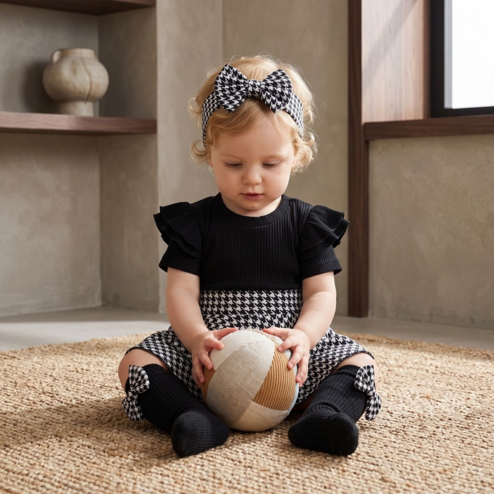 Lilo Striped Romper Dress and Headband Set - Black