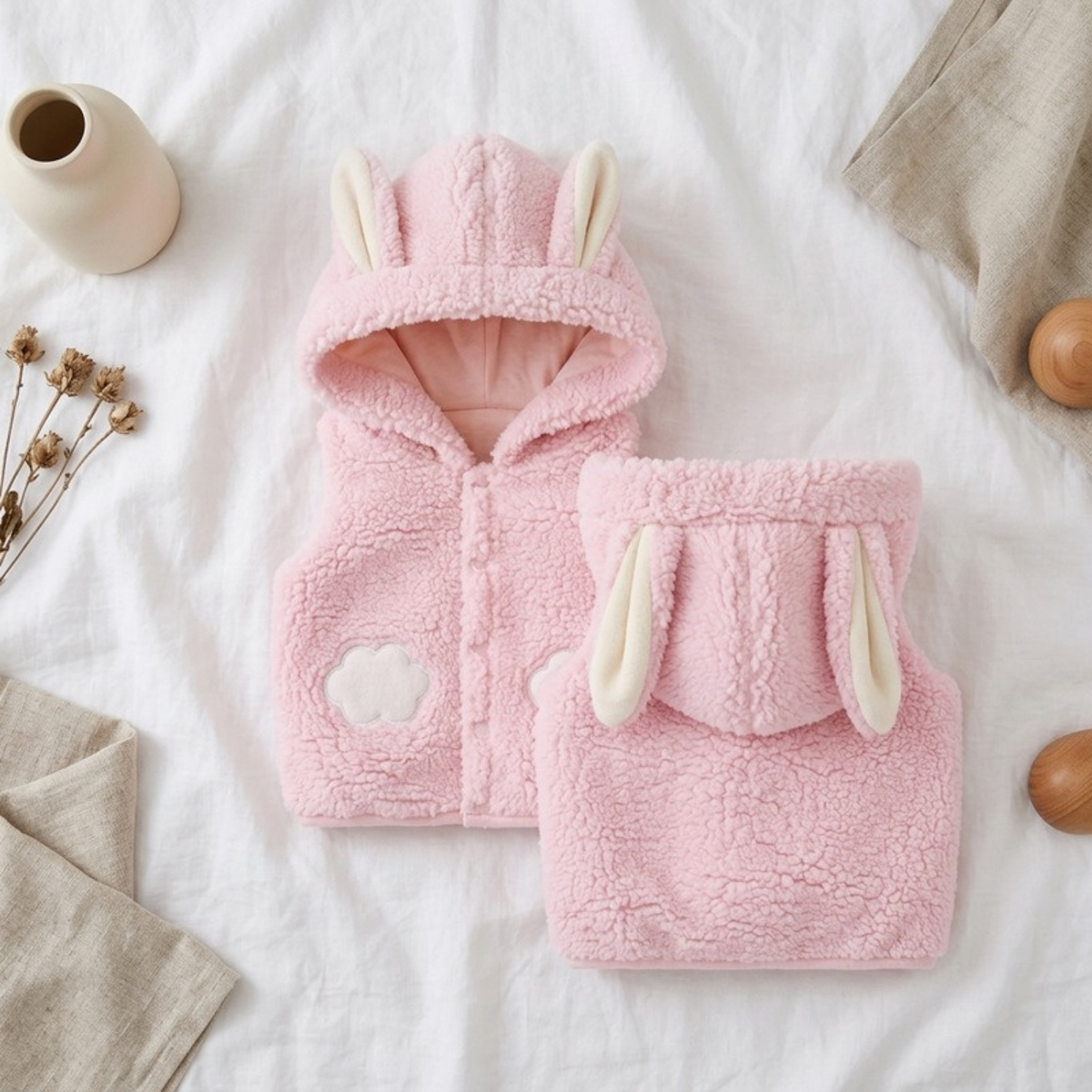 Lilo Sherpa Lamb Fleece Vest - Pink Bunny