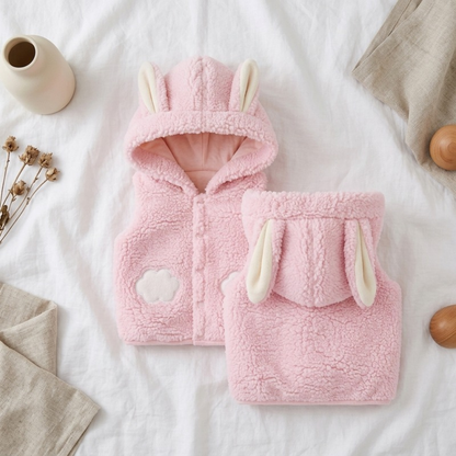 Lilo Sherpa Lamb Fleece Vest - Pink Bunny