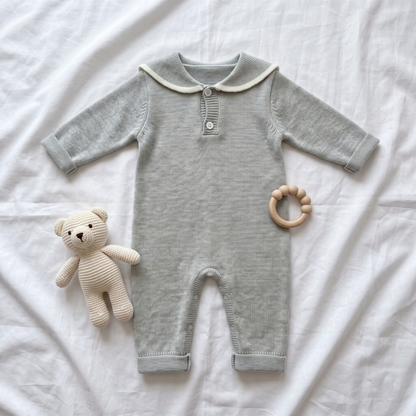 Lilo Sailor Collar Knit Romper - Grey