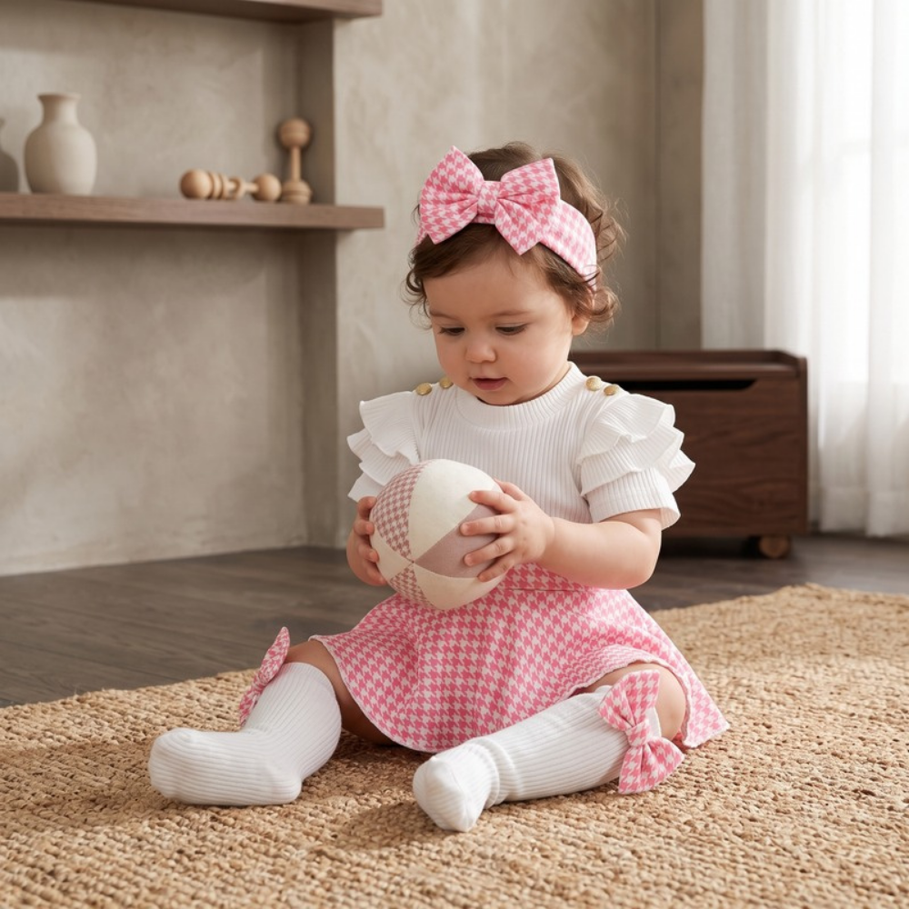 Lilo Striped Romper Dress and Headband Set - Pink