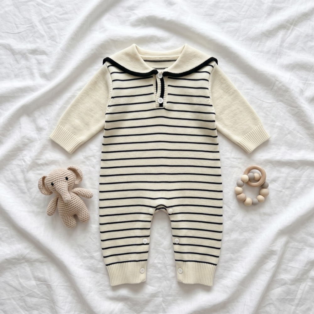 Lilo Sailor Collar Knit Romper - Stripe