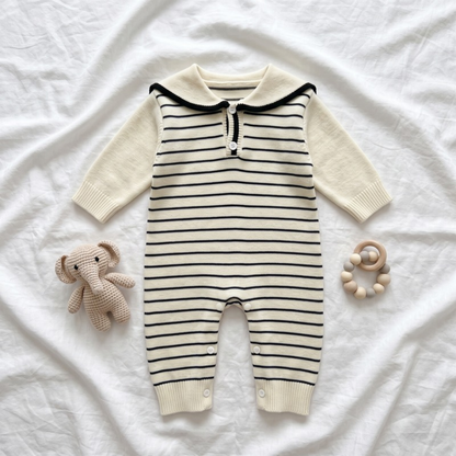 Lilo Sailor Collar Knit Romper - Stripe