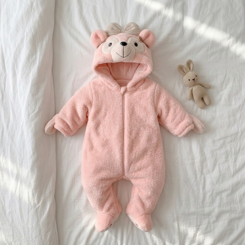 Lilo Animal Winter Romper - Pink Bear