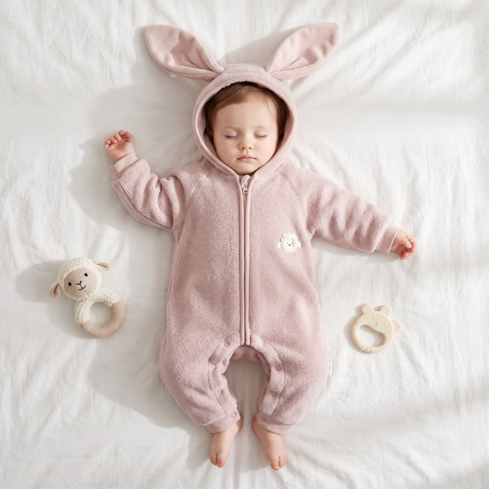 Lilo Bunny Ear Hooded Snowsuit - Blush Pink