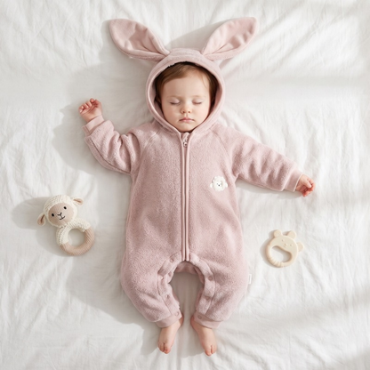 Lilo Bunny Ear Hooded Snowsuit - Blush Pink