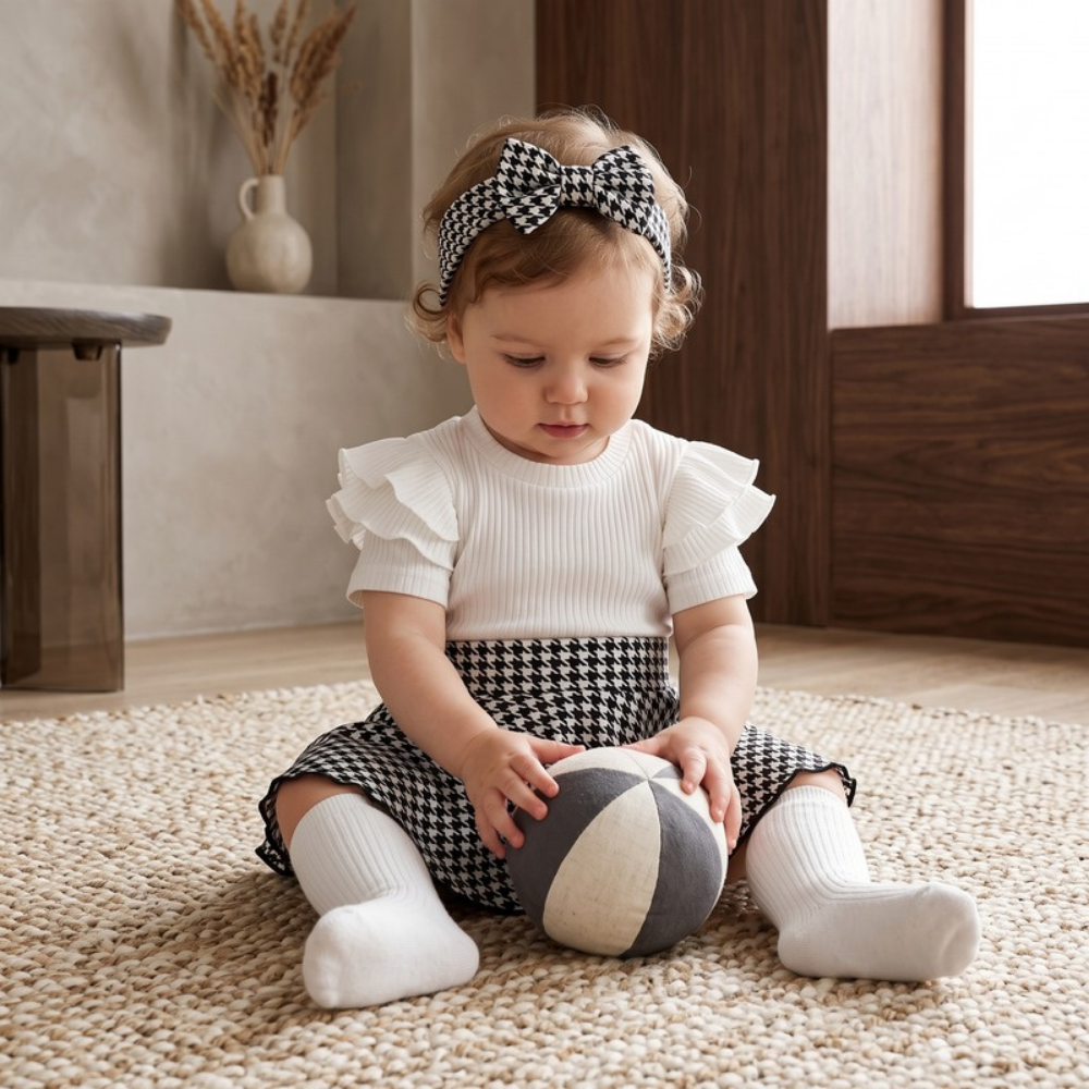 Lilo Striped Romper Dress and Headband Set - White