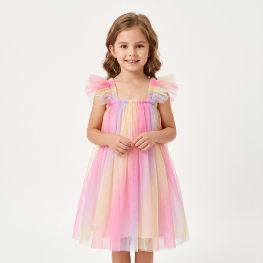 Lilo Rainbow Wings Tutu Dress - Pastel Rainbow