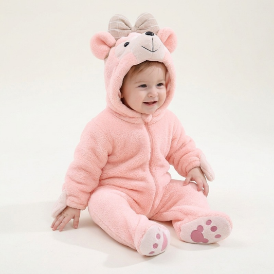 Lilo Animal Winter Romper - Pink Bear
