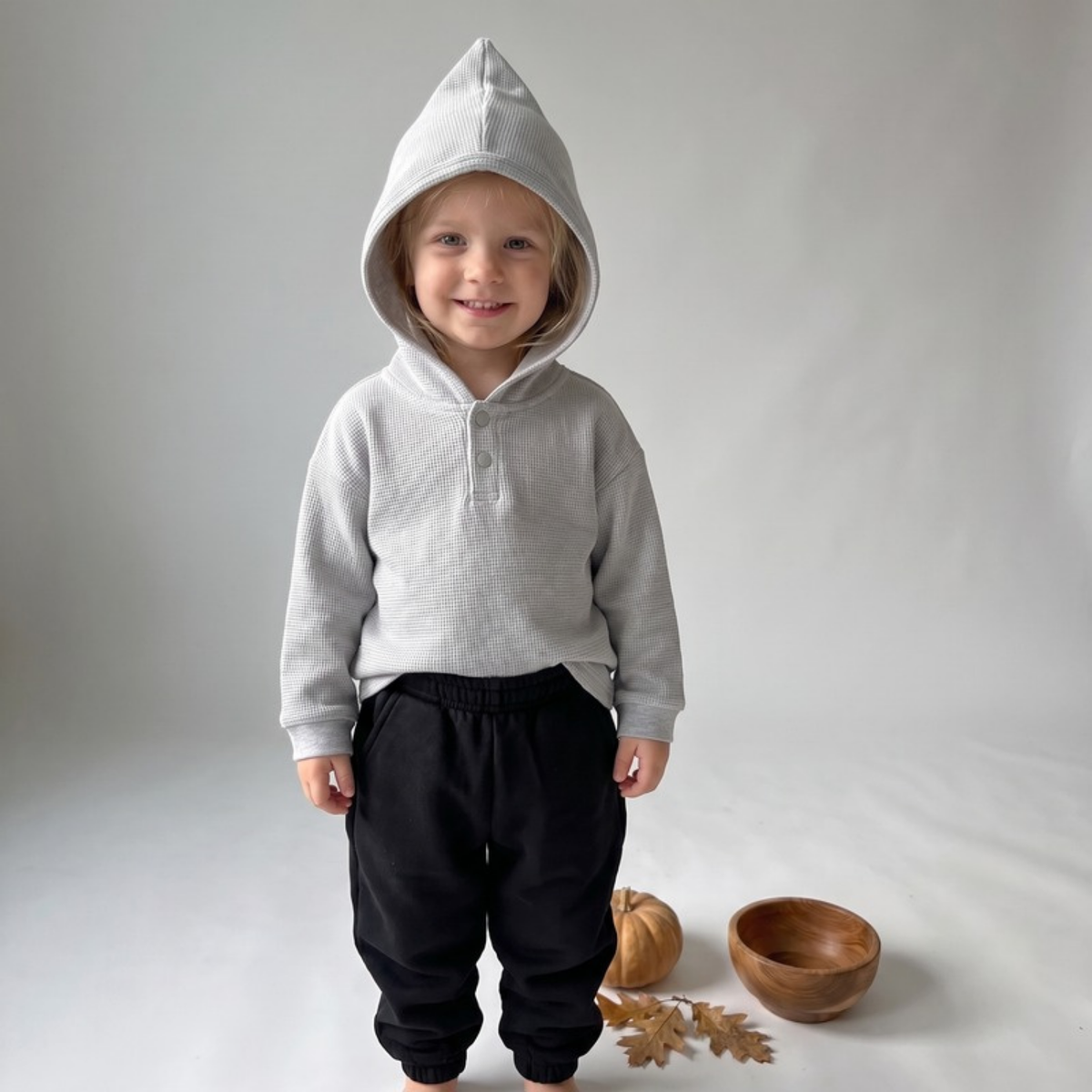 Lilo Waffle Hooded Sweatshirt - Light Grey