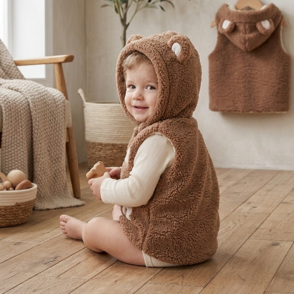 Lilo Sherpa Lamb Fleece Vest - Brown Bear