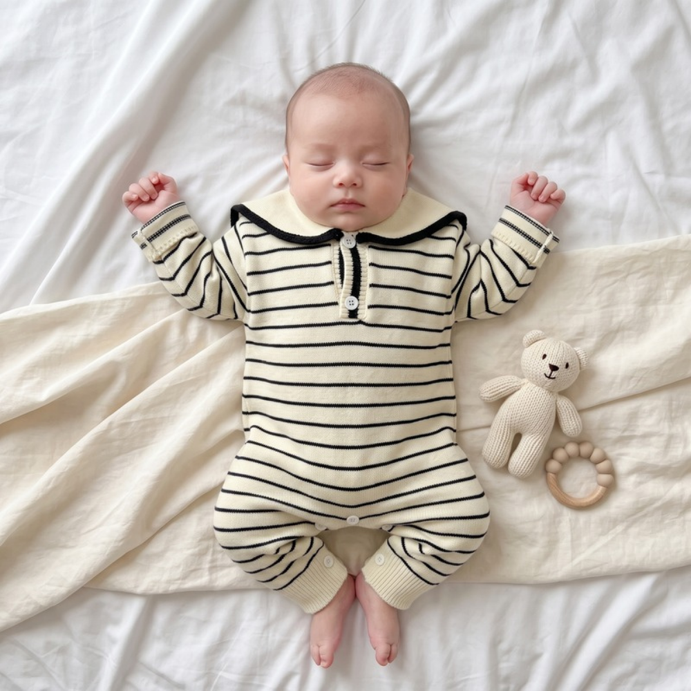 Lilo Sailor Collar Knit Romper - Stripe