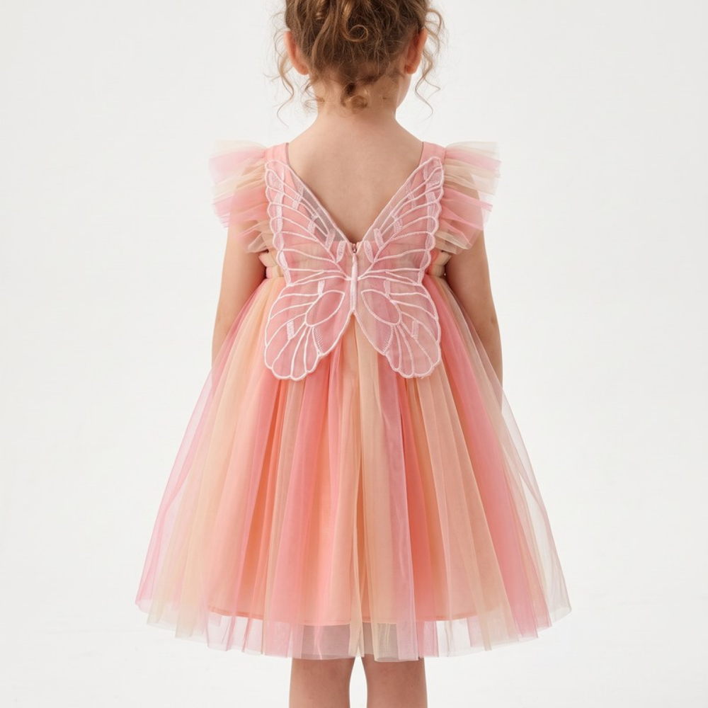 Lilo Rainbow Wings Tutu Dress - Coral Peach Rainbow