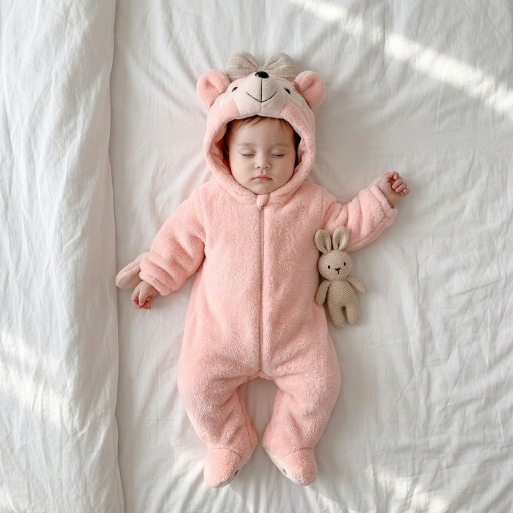 Lilo Animal Winter Romper - Pink Bear